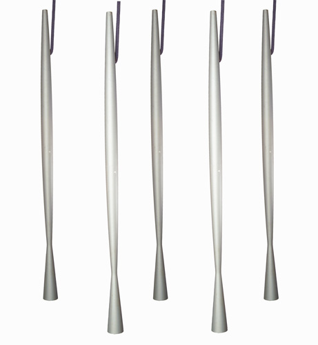 Appraisal: PHILIPPE STARCK Five elongated brushed steel light fixtures with purple