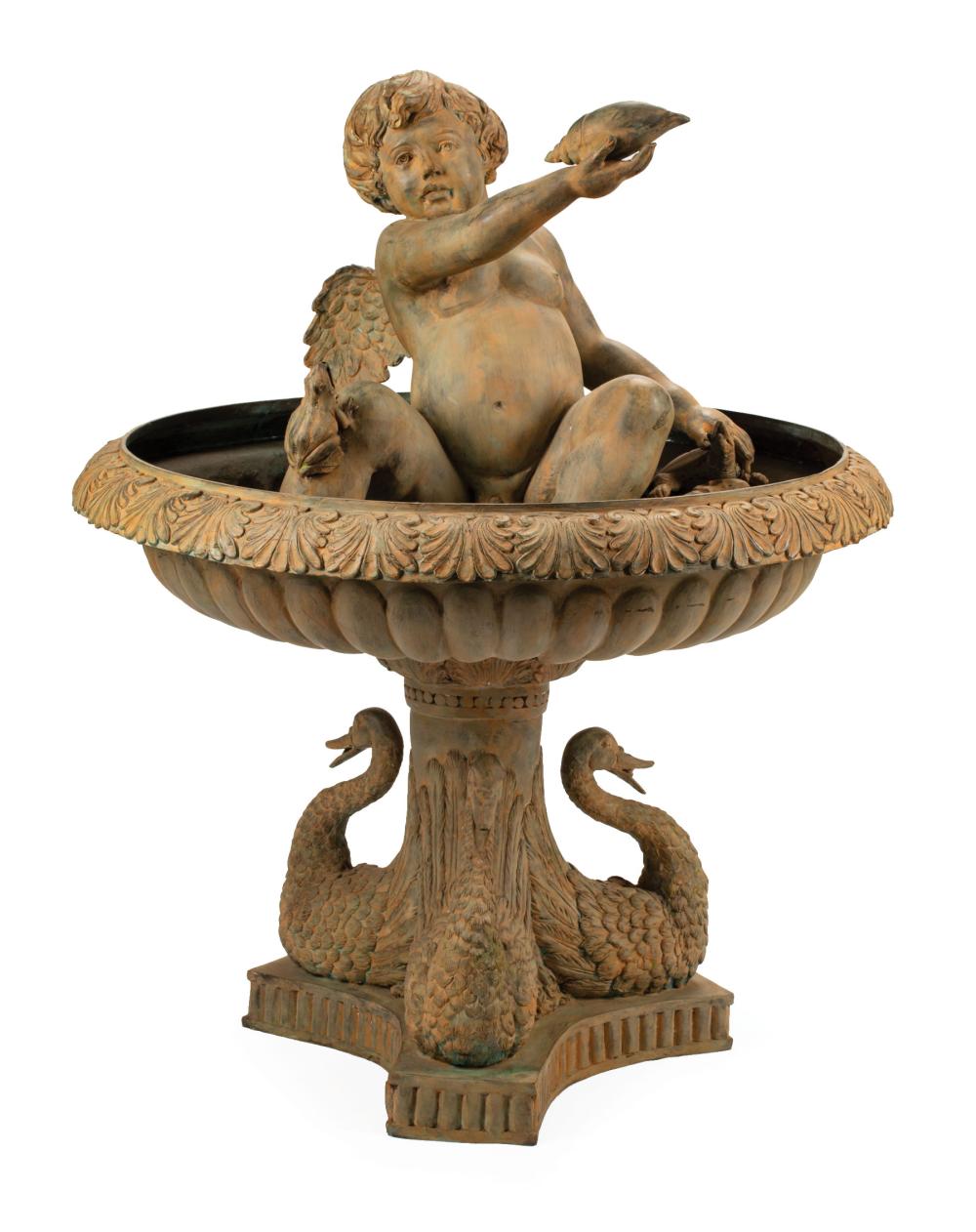 Appraisal: Neoclassical-Style Patinated Bronze Fountain cast with a cherub seated within