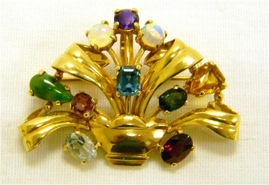 Appraisal: JEWELRY Multi-Colored Stone Basket Brooch Contains the following colored gemstones