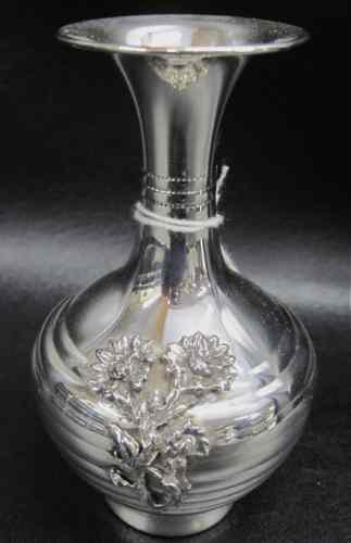 Appraisal: GREEK STERLING SILVER BUD VASE having relief floral design marked