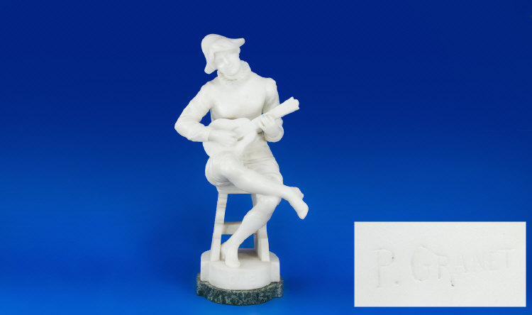 Appraisal: French Nineteenth Century White Marble Sculpture of Female Seated Harlequin