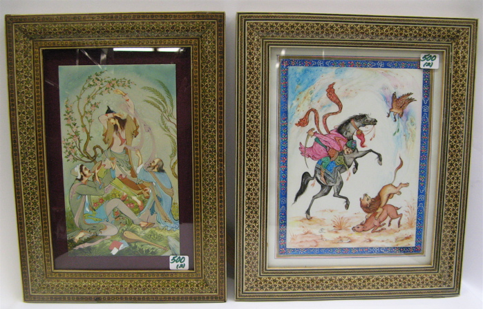 Appraisal: TWO PERSIAN OIL PAINTINGS ON PANEL the first a dancing