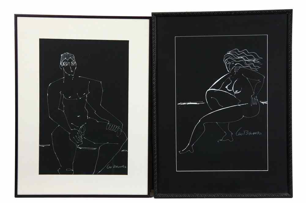 Appraisal: INK DRAWINGS - Two White Ink on Black Figure Studies