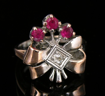 Appraisal: A Retro Design Rose Gold Ring with Rubies and a