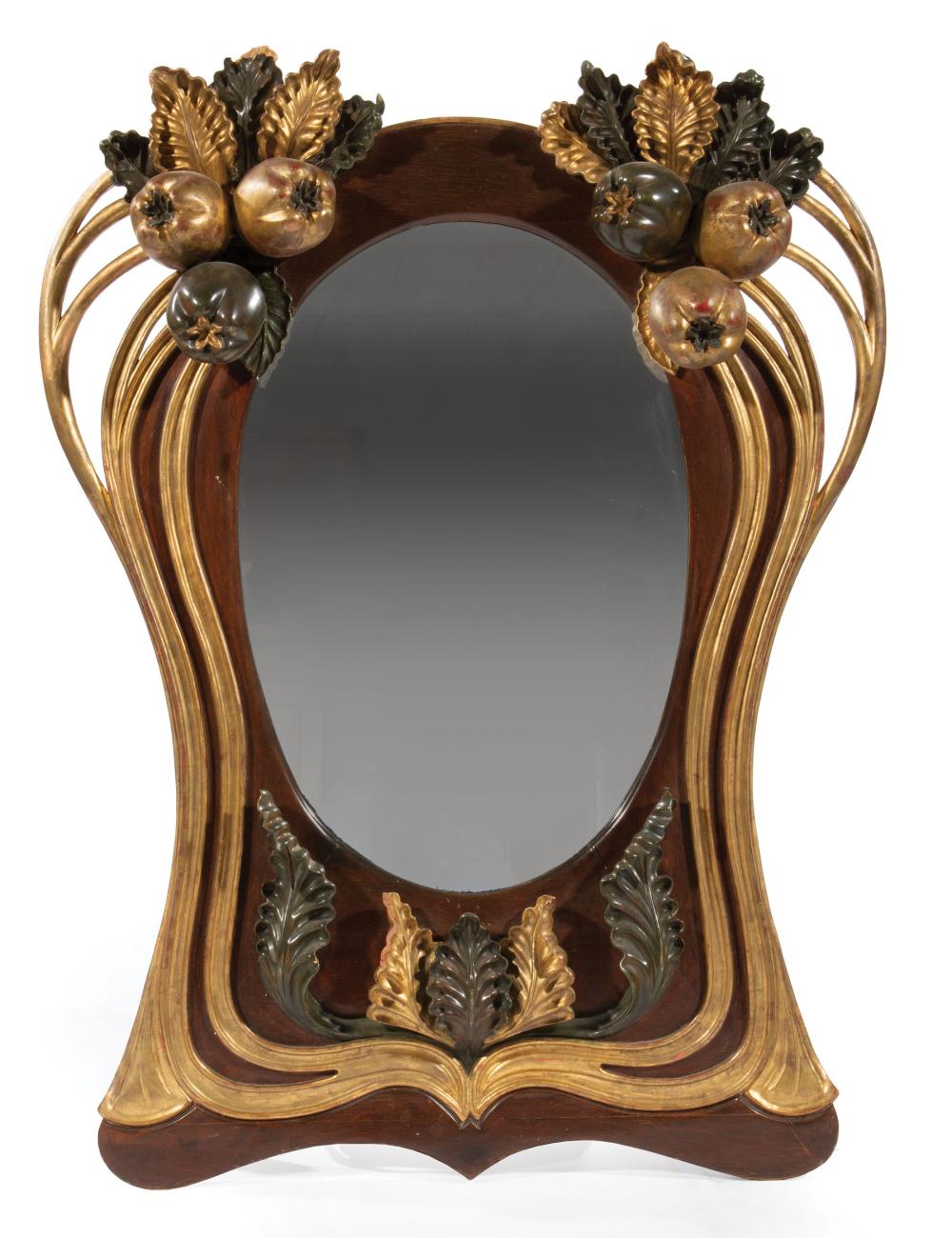 Appraisal: Art Nouveau Mahogany Gilt and Vert Peinte Mirror fruit and