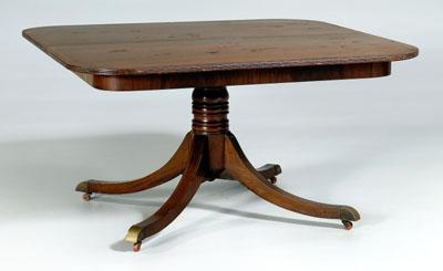 Appraisal: Regency style pedestal dining table inlaid mahogany with satinwood banded