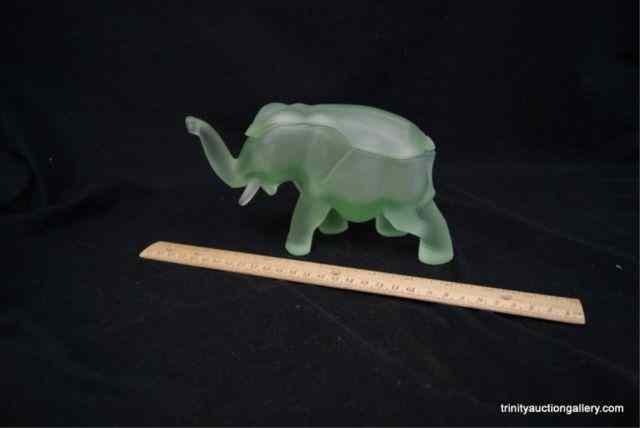 Appraisal: Vintage Tiara Crystal Satin Green Glass Elephant- covered dish trinket