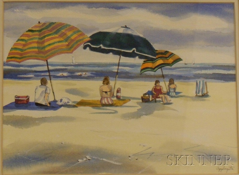 Appraisal: Framed American School Watercolor on Paper Summer Beach Scene signed