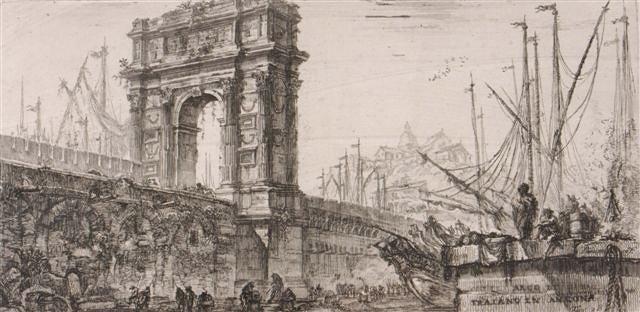 Appraisal: AFTER CANALETTO - 'Arco di Traiano in Ancona' etching x