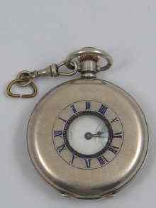 Appraisal: A silver half hunter pocket watch with enamelled chapter ring