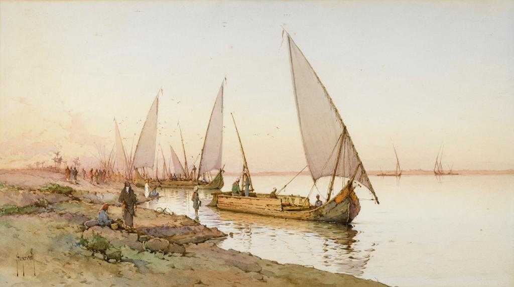 Appraisal: SPYRIDON SCARVELLI - DHOWS ON THE NILE signed watercolour x