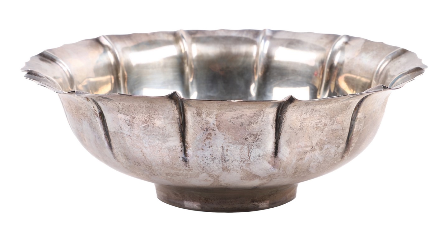 Appraisal: Sterling silver paneled bowl scalloped border marked - - dia