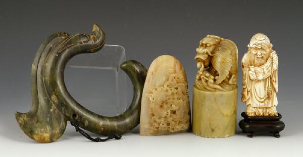 Appraisal: - Collection of Carved Chinese Items Collection of four carved