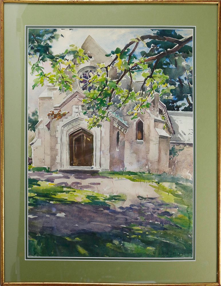 Appraisal: William Lester Stevens Watercolor View of a Western Massachusetts Church