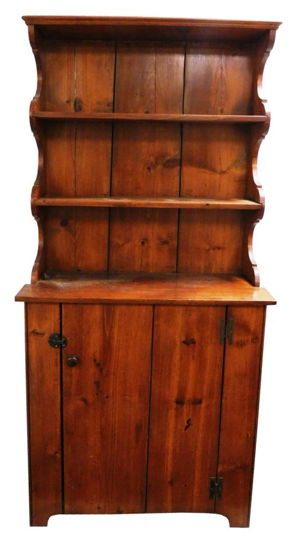 Appraisal: Stepback cabinet primitive style reproduction th C pine molded top