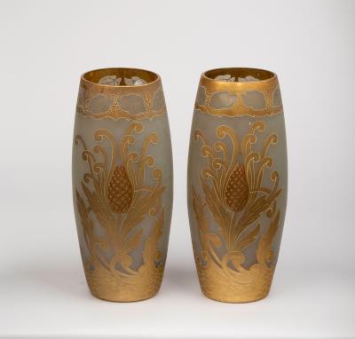 Appraisal: A pair of large glass vases style of Mont Joye