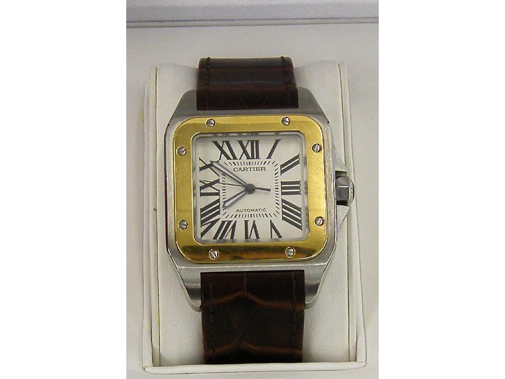 Appraisal: Cartier Santos oversized steel and gold automatic gentleman's wristwatch ref