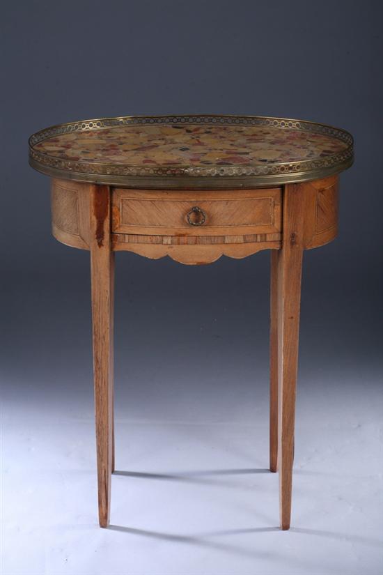 Appraisal: LOUIS XVI STYLE OVAL MARBLE-TOP SIDE TABLE th century with