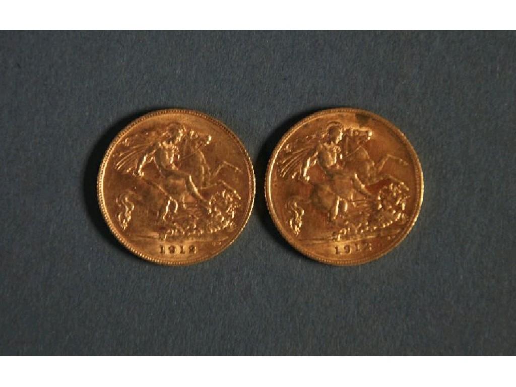 Appraisal: TWO GEORGE V GOLD HALF SOVEREIGNS EST -