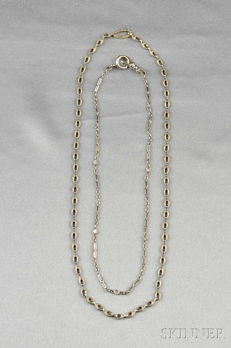 Appraisal: Two Art Deco Chains one platinum with five bezel-set diamonds