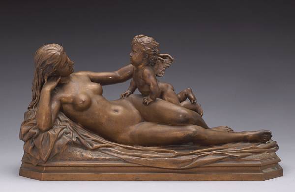 Appraisal: A French patinated bronze figural group of Venus and Cupid