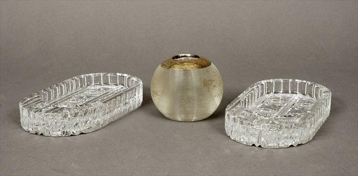 Appraisal: Pair of Molded Glass Ashtrays Together with a glass match