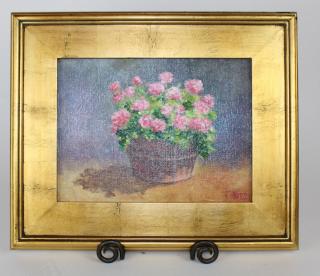 Appraisal: Oil on canvas of still life hydrangeas in pot Oil