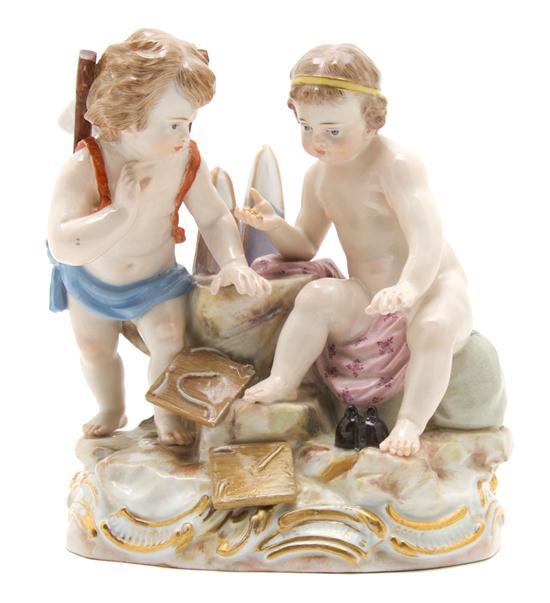 Appraisal: Meissen Porcelain Figural Group depicting two putti incised C impressed