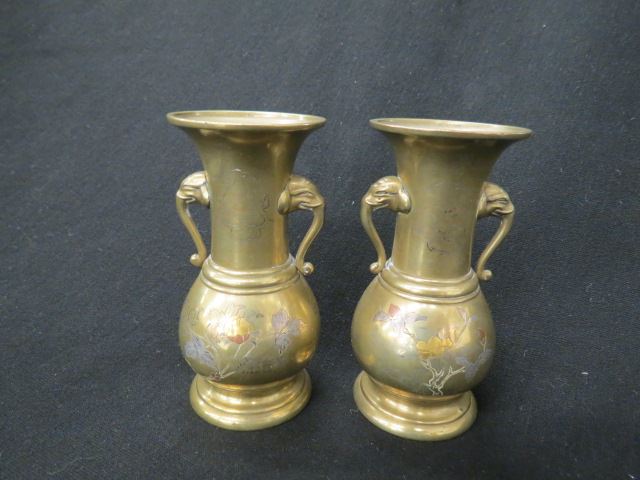 Appraisal: Pair of Oriental Mixed Metal Vases gold copper silver on