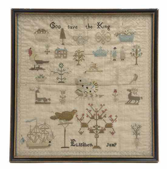 Appraisal: An English Needlepoint Sampler Elizabeth Jump together with another Height