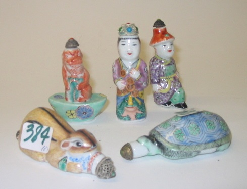 Appraisal: A GROUP OF FIVE FIGURAL CHINESE SNUFF BOTTLES hand painted