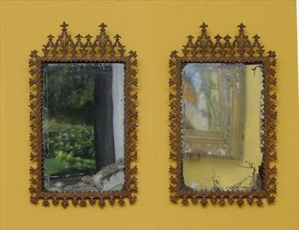 Appraisal: PAIR OF GOTHIC REVIVAL GILT-METAL WALL MIRRORS Each with rectangular