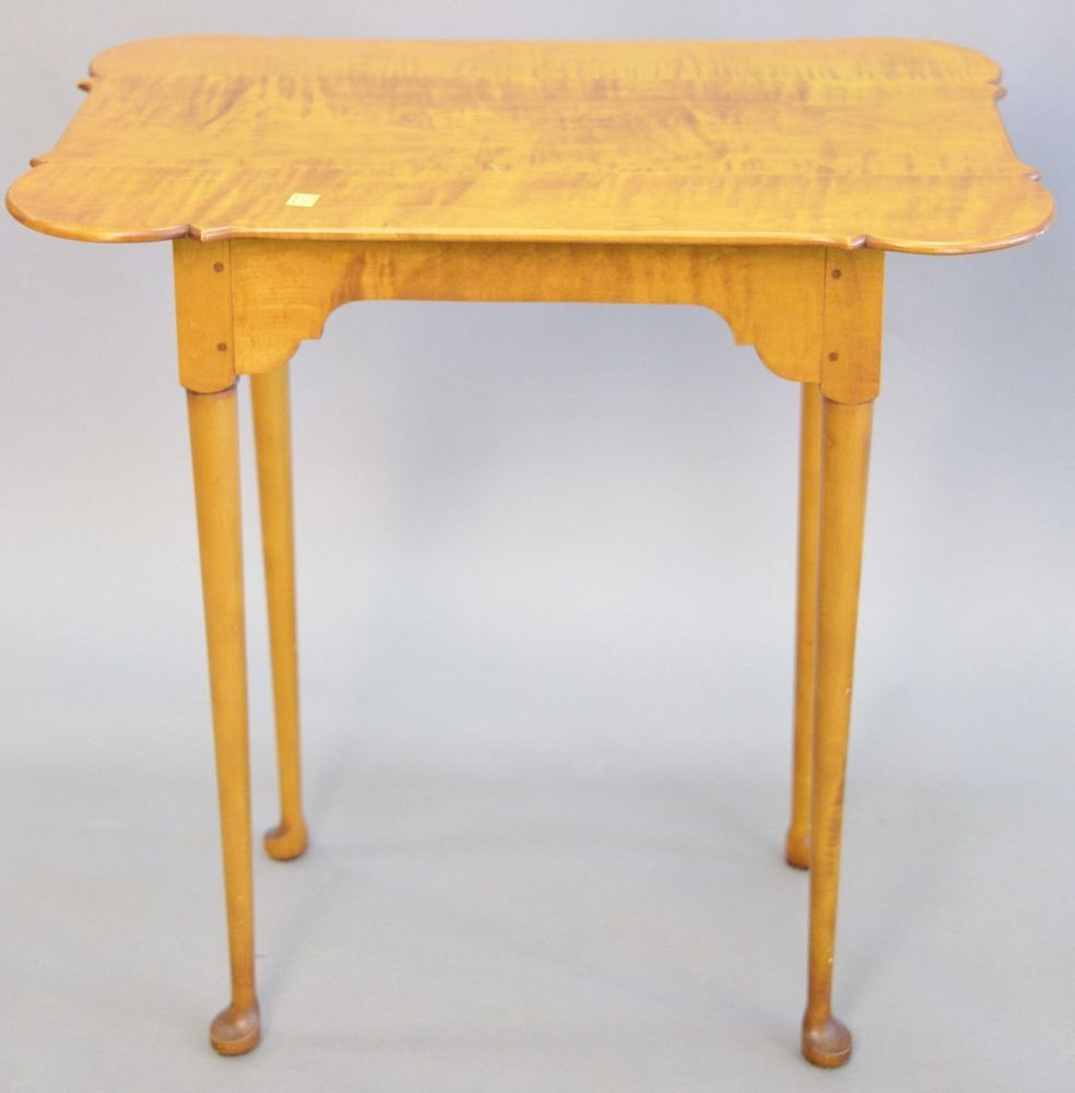 Appraisal: Eldred Wheeler tiger maple Queen Anne style tea table h