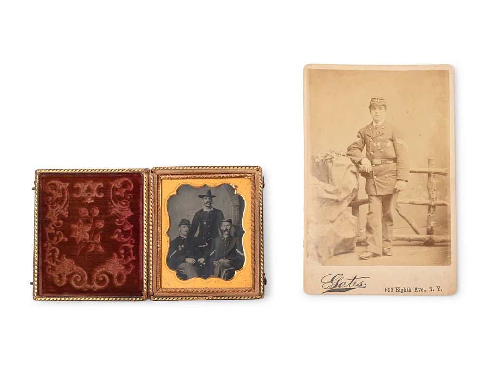 Appraisal: A Sixth Plate Cased Tintype of Three Cigar-Smoking Union Soldiers