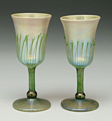 Appraisal: Pair art glass goblets thread decoration above tapered cylindrical stem