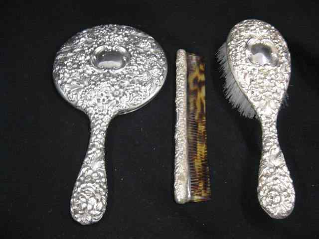 Appraisal: Stieff Rose Repousse Dresser Set includesmirror brush comb excellent