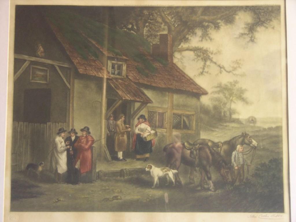 Appraisal: A mezzotint after J C Webb rural cottage view with