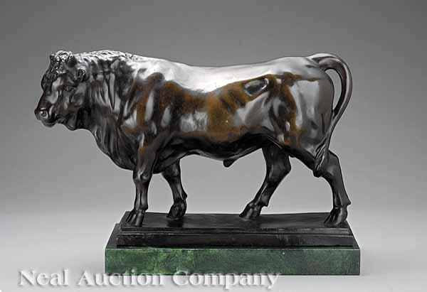 Appraisal: A Large Patinated Bronze Figure of a Bull th c