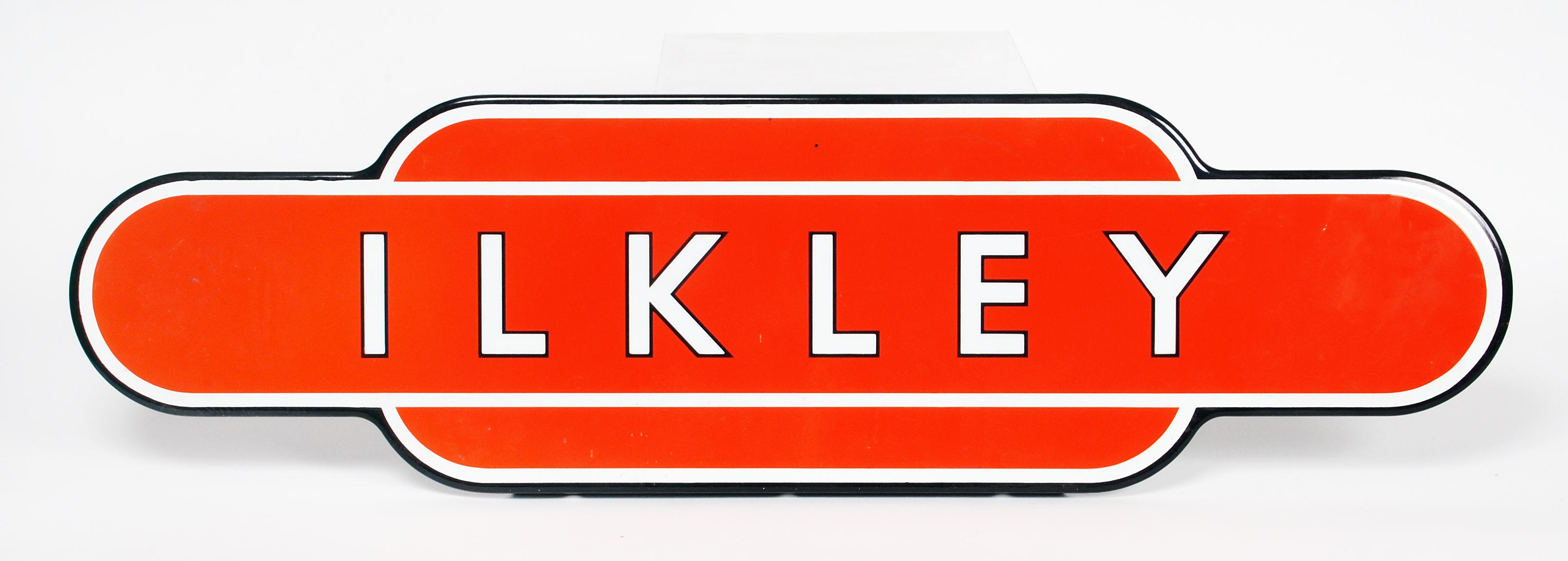 Appraisal: An enamelled tin totem station sign ILKLEY in white on