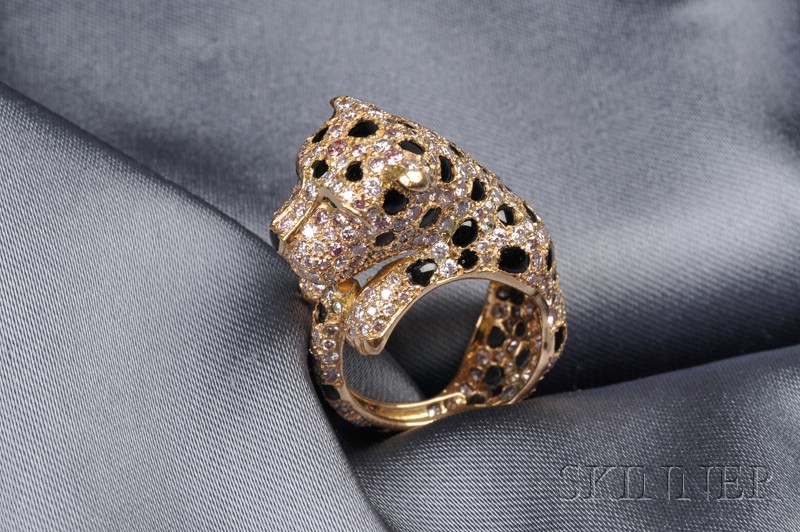 Appraisal: kt Gold Colored Diamond and Onyx Panther Ring designed with