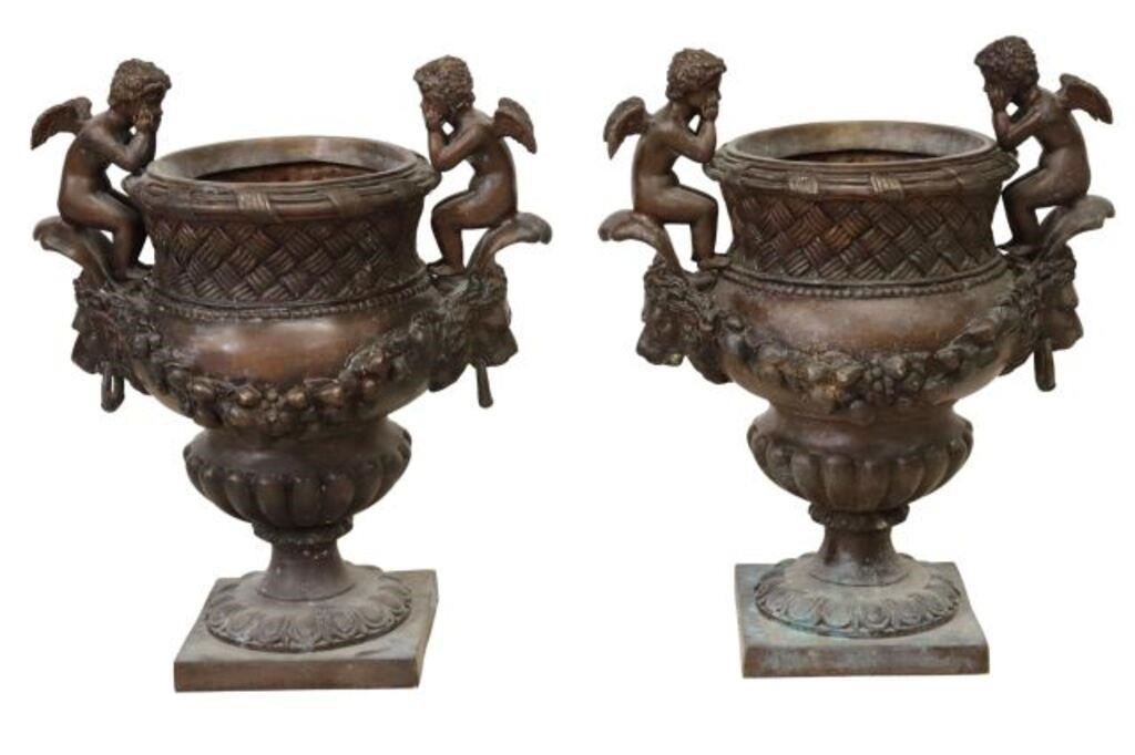 Appraisal: pair Neoclassical style patinated bronze garden urns after the example