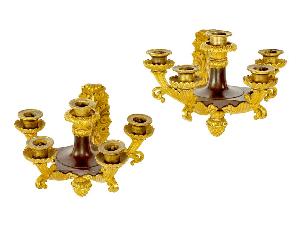 Appraisal: A Pair of Louis Philippe Parcel-Gilt and Patinated Bronze Six-Light