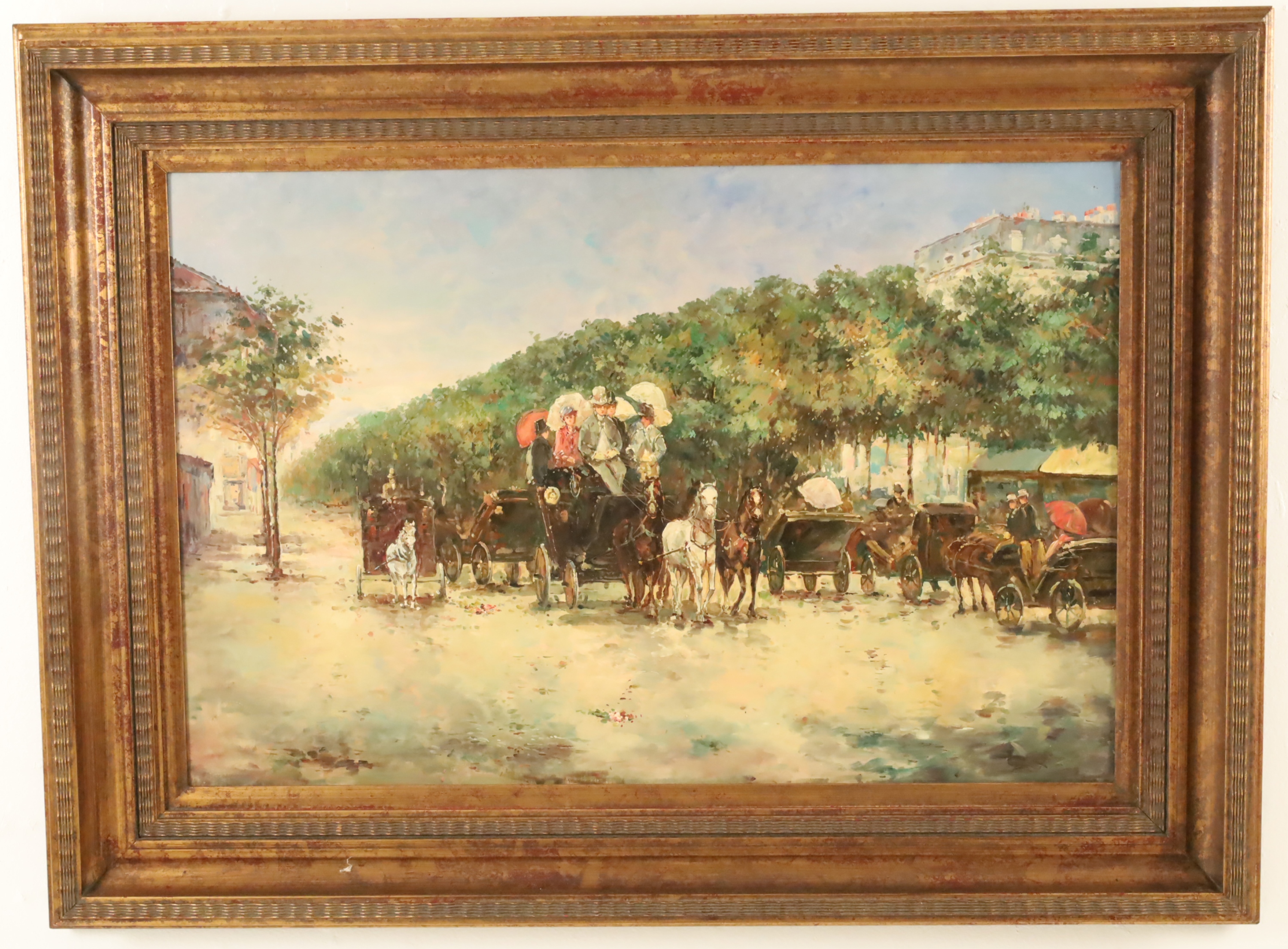 Appraisal: FRAMED O C STREET SCENE W HORSES AND CARRIAGES Framed