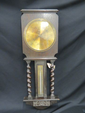 Appraisal: English Oak Barometer carved case with barley twist columns tall