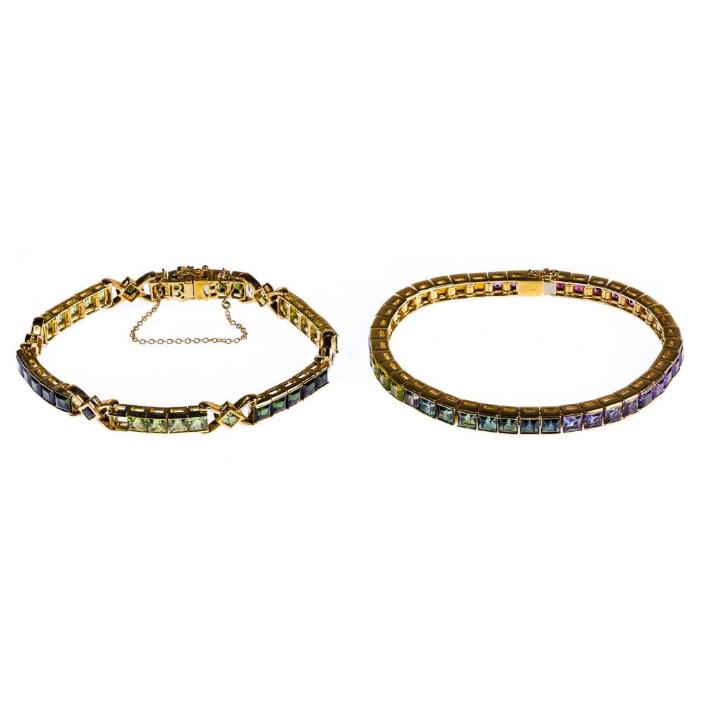 Appraisal: K YELLOW GOLD AND SEMI-PRECIOUS GEMSTONE BRACELETS items including a