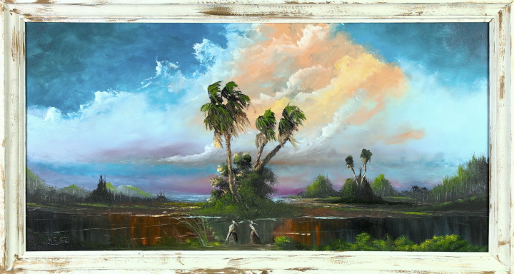 Appraisal: Florida Highwaymen School Mid- th Century Palm Trees at Sunset