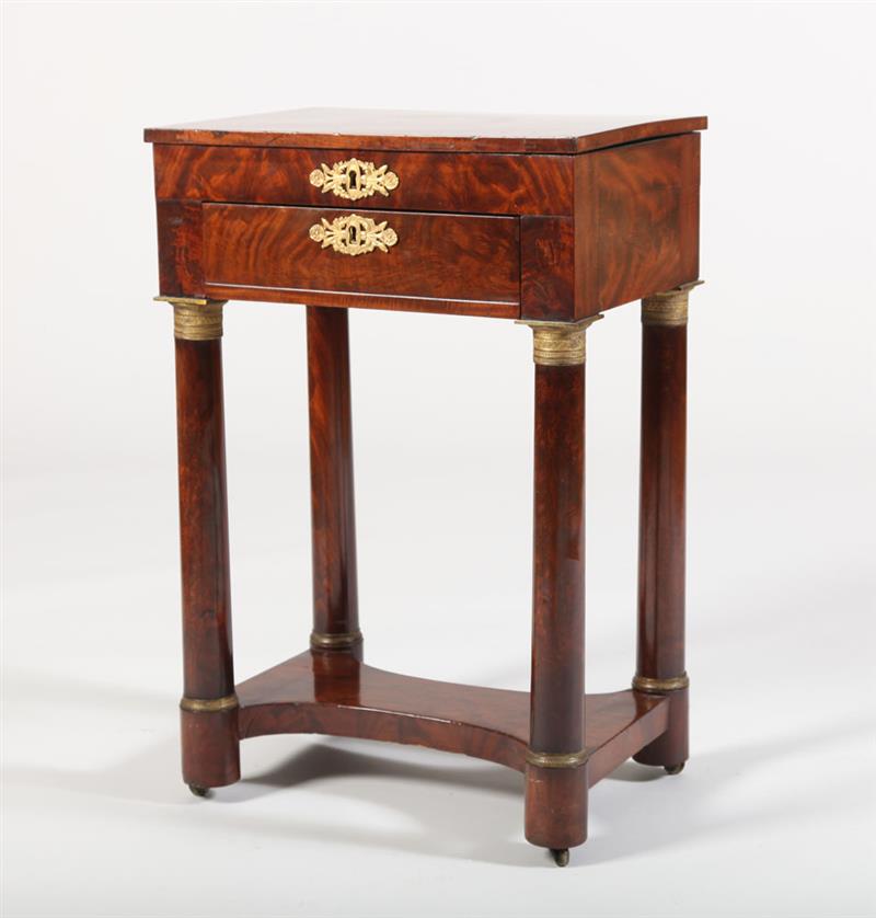 Appraisal: CLASSICAL GILT-BRONZE-MOUNTED MAHOGANY WORK TABLE NEW YORK IN THE MANNER