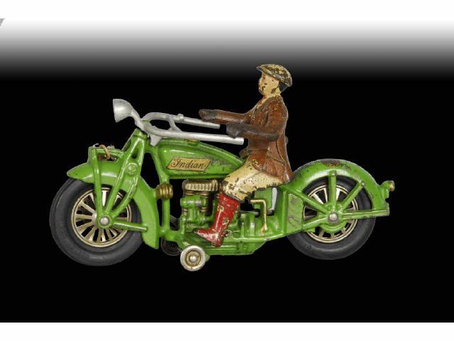 Appraisal: Cast Iron Hubley Indian Solo Motorcycle Toy Description Apple green