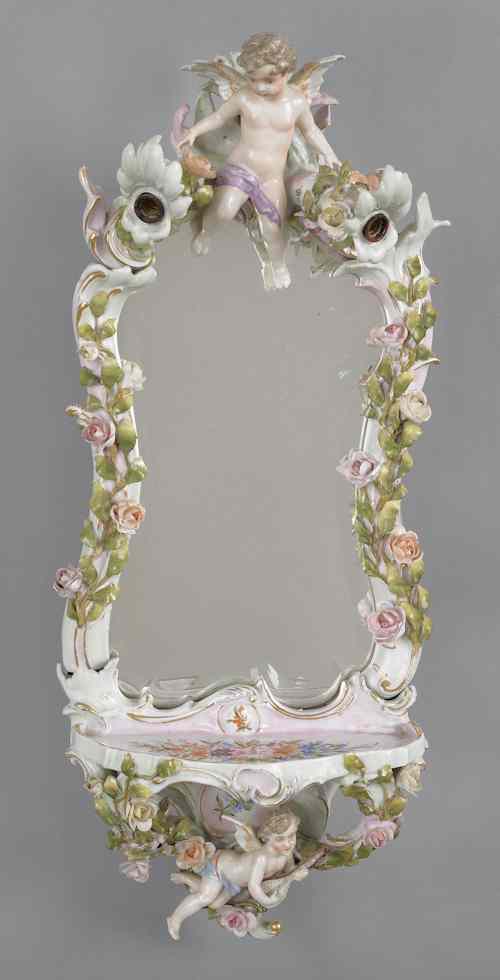 Appraisal: Dresden type porcelain dressing mirror electrified h