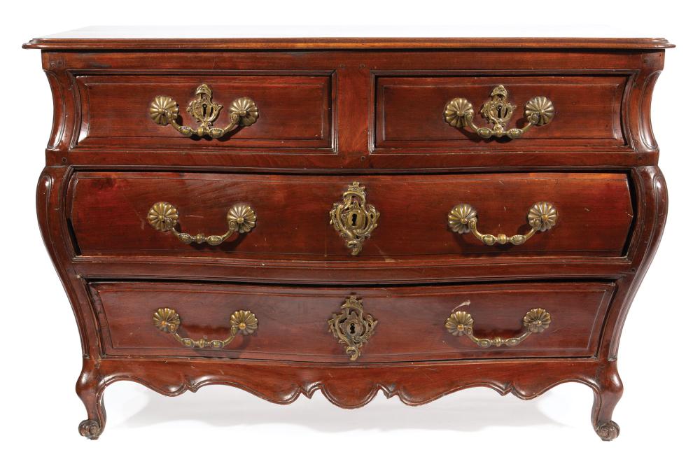 Appraisal: Antique Louis XV-Style Fruitwood Bombe Commode shaped molded top two